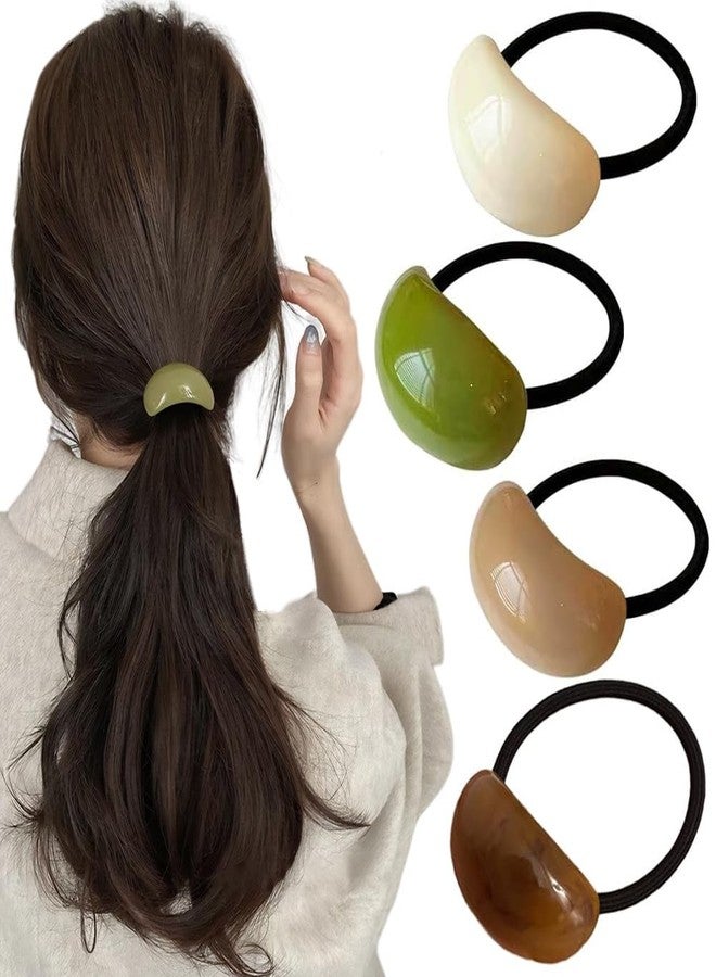 Xiwstar 4Pcs Geometric Oval Hair Scrunchies Acrylic Cuff Hair Ties Elastics Ponytail Holders Hair Bands Ropes for Women Girls - Image 2